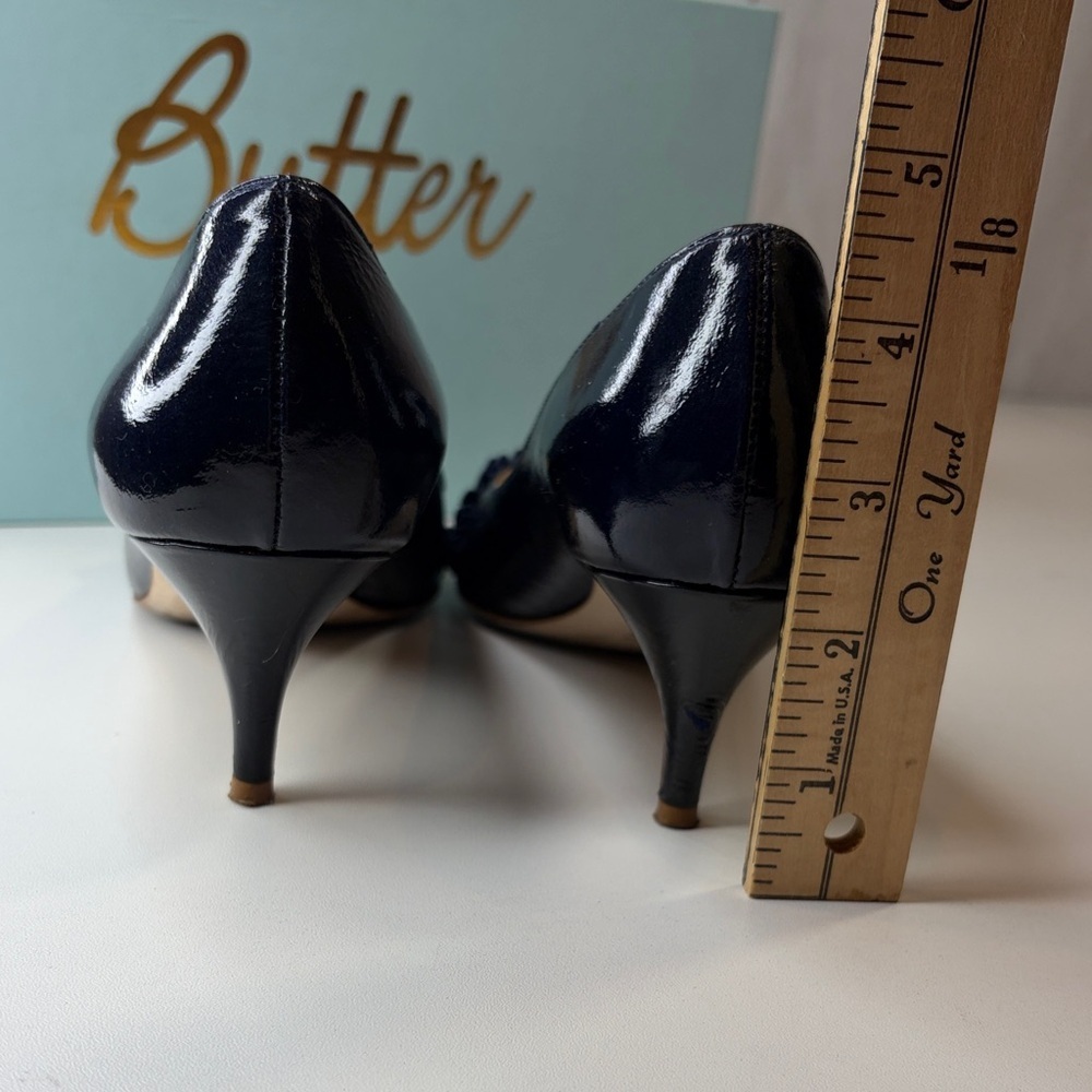 Butter Dandy Navy Blue Patent Leather Peep-Toe Heels Women’s 7 1/2 B - Picture 9 of 16